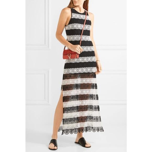 ALICE + OLIVIA Lucia Black White Crochet Racerback Slit Maxi Dress | Small - Picture 14 of 15